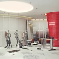 Modern Fashion Clothing Store Interior With Mannequins Red Decor Clothing Racks Display Tables and Lighting