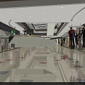 Spacious Modern Shopping Mall Lobby With Glass Storefronts And Floor Pattern 3d model