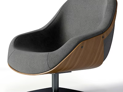 Modern Single Sofa With Gray Fabric Wooden Armrest And Metal Swivel Base 3d model