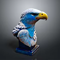 Detailed Blue And White Eagle Head Sculpture With Yellow Beak On Blue Base