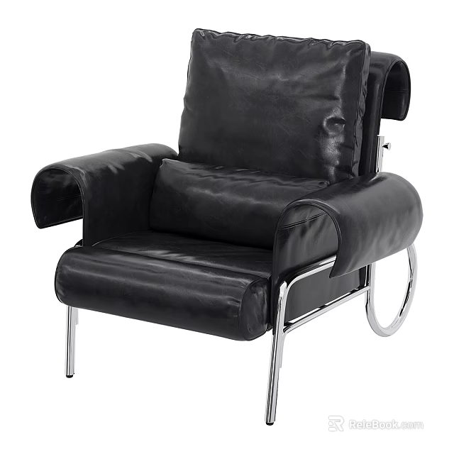 Black Leather Single Sofa With Modern Metal Frame And Comfortable Design 3d model