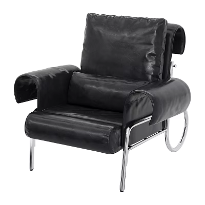Black Leather Single Sofa With Modern Metal Frame And Comfortable Design 3d model
