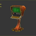 Red Control Console Featuring Green Screen Buttons Keyboard And Checkered Base