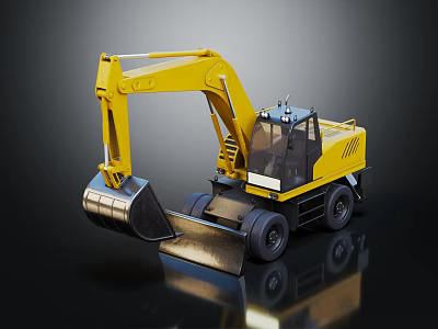 Yellow Wheeled Excavator with Front Bucket and Operator Cab Design 3d model