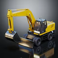 Yellow Wheeled Excavator with Front Bucket and Operator Cab Design 3d model