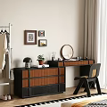 Modern Study Room Interior With Wooden Desk Chair And Decorative Wall Art