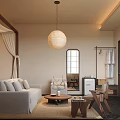 Cozy Warm Minimalist Japanese Style Hotel Guest Room With Comfortable Lounge And Restful Sleeping Space