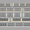 Building Exterior Wall Balcony Railings With Different Design Patterns And Metal Elements