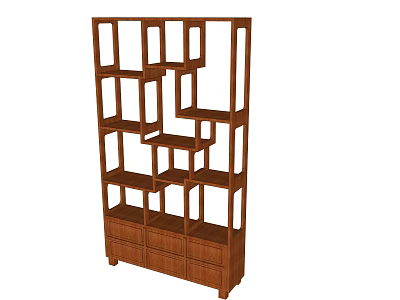 Stylish Wooden Display Shelf With Multiple Storage Compartments And Bottom Drawers 3d model