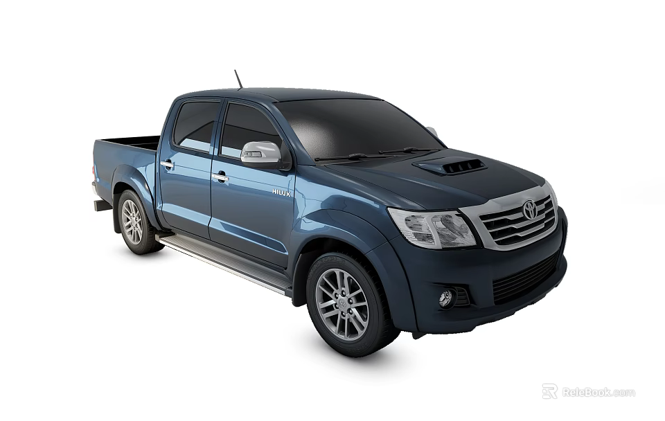 Toyota Blue Pickup Truck With Double Cab And Silver Sporty Wheels 3d model 