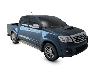 Toyota Blue Pickup Truck With Double Cab And Silver Sporty Wheels 3d model