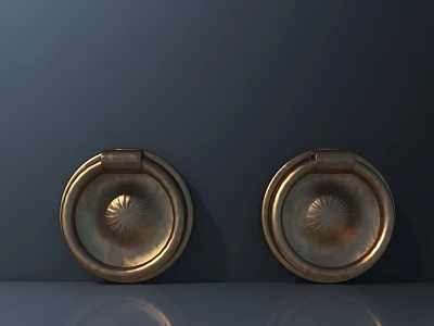 Pair of Golden Metal Cabinet Pulls With Decorative Round Design for Furniture 3d model