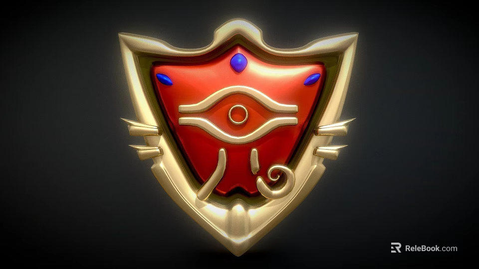 Red And Gold Decorative Shield Emblem With Blue Gem Ornamental Design 3d model 
