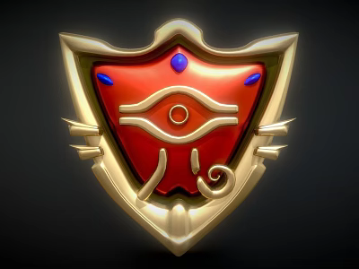 Red And Gold Decorative Shield Emblem With Blue Gem Ornamental Design 3d model