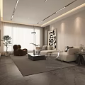 Modern Living Dining Room Interior With Sofa Chair Coffee Table TV And Plant