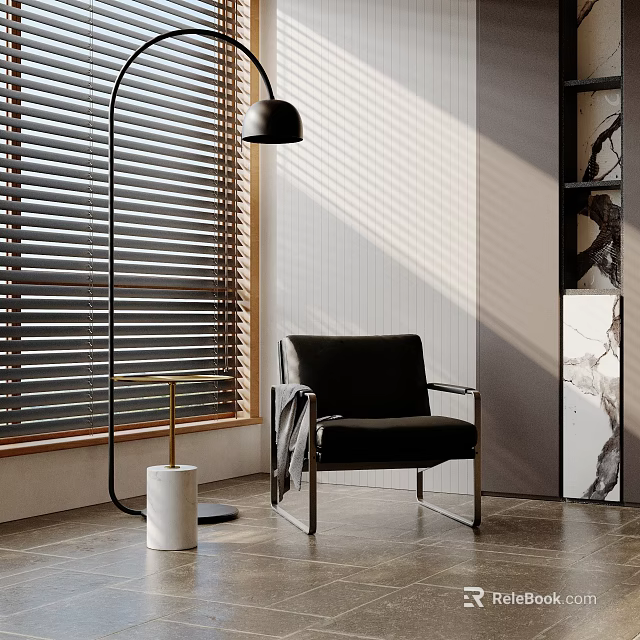Stylish Inflatable Furniture Design In Modern Interior With Floor Lamp And Blinds 3d model 