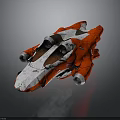 Red And White Cosmic Spaceship Design With Aerospace Thrusters Futuristic Interstellar Vehicle Model