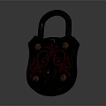 Silver Metal Padlock With Red Decorative Patterns On Gray Background With Reflection