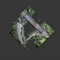 Geometric Scenic Model With Stone Arch Bridge Steps Green Vegetation And Stream