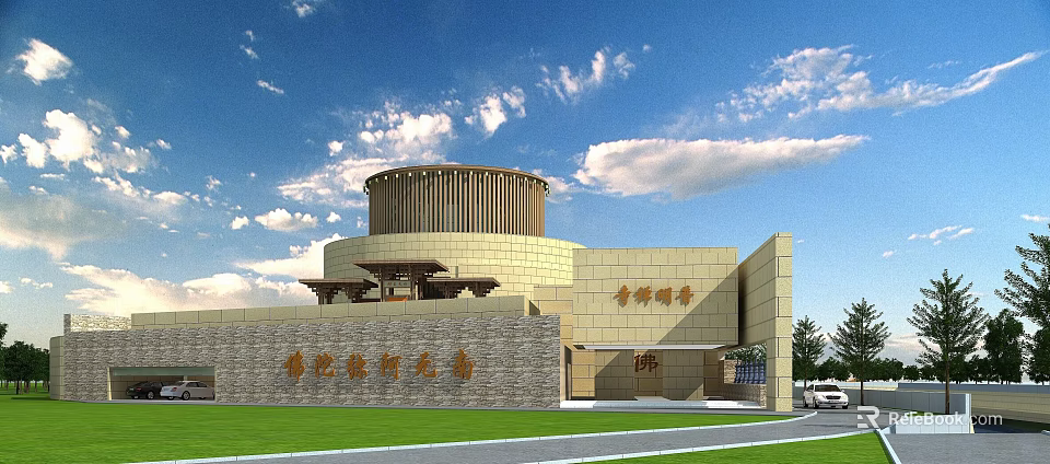 Traditional Style Shower Sauna Facility Exterior With Dome Structure And Stone Wall Entrance 3d model 
