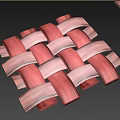 Man Creating Woven Design Using Pink And Light Brown Wooden Strips On White Background
