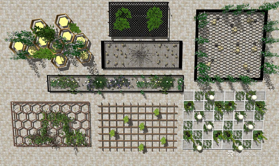 Elegant Modern Ceiling Design With Decorative Lattice Greenery And Trellis Patterns 3d model