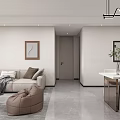 Modern Minimalist Open Living And Dining Room Interior Design With Cozy Sofas And Large Windows