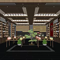 Spacious Specialty Store Interior With Wooden Shelves Display Tables And Decorative Ceiling