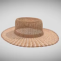 Brown Woven Straw Hat with Wide Brim and Textured Design 3d model