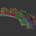 Cartoon City Scene With Curved Structure Mini Buildings And Railway Track