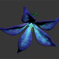Vibrant Blue Flower With Shiny Petals And Green Stem On Dark Background