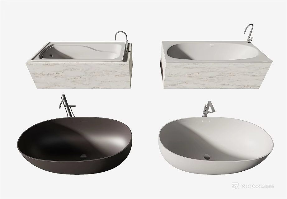 Modern Freestanding Bathtub Designs With Marble Base And White Black Finishes 3d model 