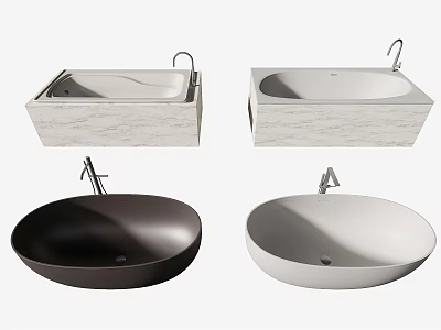 Modern Freestanding Bathtub Designs With Marble Base And White Black Finishes 3d model