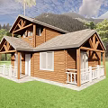 Wooden Two Story Detached Villa With Gray Roof White Porch Railings And Mountain View
