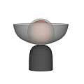 Modern Table Lamp with Transparent Glass Bowl and Glowing Sphere on Gray Striped Base