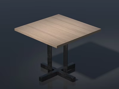 Modern Square Dining Table With Wooden Top And Black Metal Legs 3d model