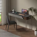 Modern Desk With Marble Top Laptop Lamp Gray Chair And Potted Plant Near Window