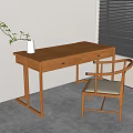 Minimalist Wooden Desk With Matching Chair Potted Plant And Window Blinds