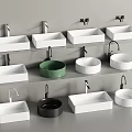 Various Modern Bathroom Sinks Displayed On Shelves With Different Shapes And Colors