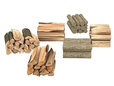 Natural Wood and Stone Materials Including Stacked Logs Planks and Pieces 3d model