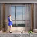 Stylish Window Blinds Adjusted By Woman In Modern Living Room Interior