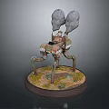 Mechanical Character And Creature Model With Four Legs Smoke On Grass Base 3d model