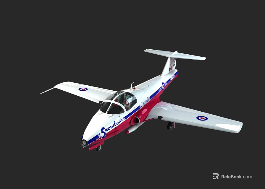 Passenger Plane Model With Red White Blue Livery Snowbird Logo And Twin Seat Streamlined Design 3d model 