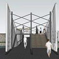 Modern Bridge Design With White Vertical Slats And Metal Framework Over Water 3d model