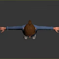 3D Game Movie Character Female With Brown Hair Blue Jacket White Top Arms Outstretched