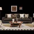 Modern Leather Sofa Coffee Table Set With Pillows Floor Lamp And Wall Art 3d model