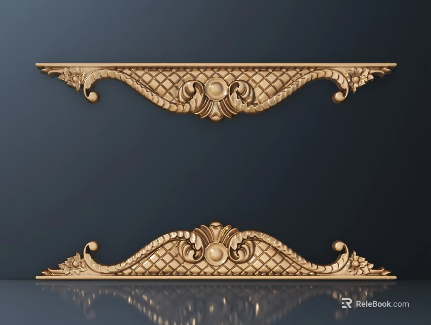 Elegant Golden Carved Decorations with Intricate Lattice Patterns and Scrollwork Details 3d model