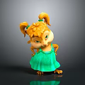 Cute Animated Squirrel Character Girl With Blonde Pigtails Green Dress And Big Eyes