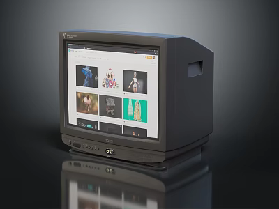 Vintage Black CRT Monitor Electronic Appliance With Display Screen Showing Product 3d model