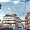 Modern Commercial Street With Greenery Glass Roof And Pedestrian Walkways